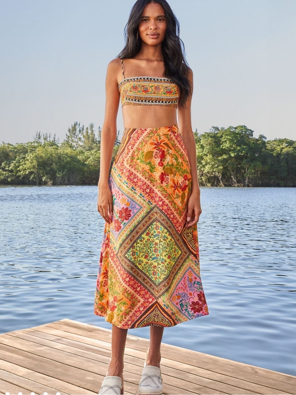 NWT FARM Rio Multicolor Patchwork Midi Skirt - Picture 2 of 6